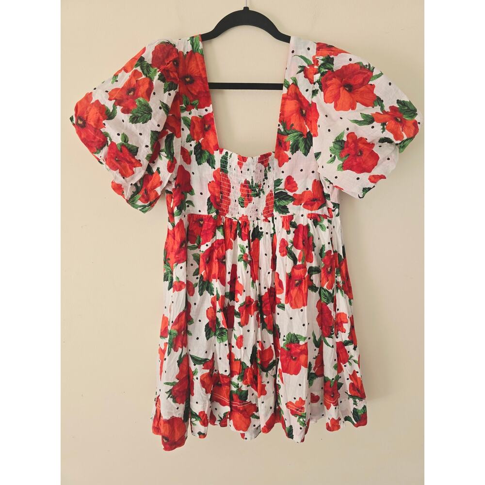 Anthropologie Maeve Floral Square Neck Smocked Babydoll Mini Dress Red M - Picture 6 of 12